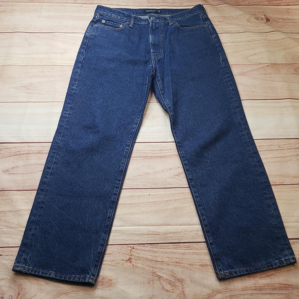Abercrombie & Fitch Jeans Mens 34x30 Blue Relaxed Straight Rigid Denim
